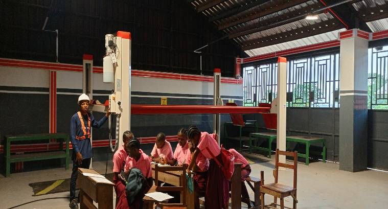 Students in the building trade workshop